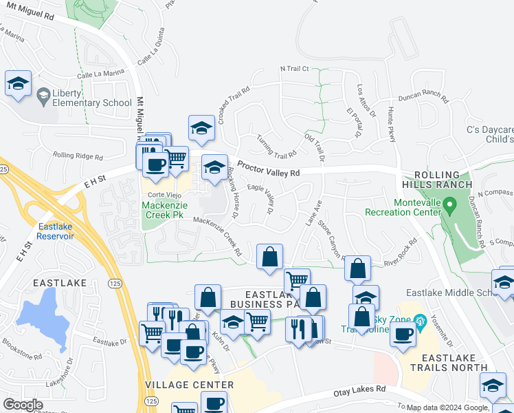 map of restaurants, bars, coffee shops, grocery stores, and more near 665 San Jacinto Place in Chula Vista