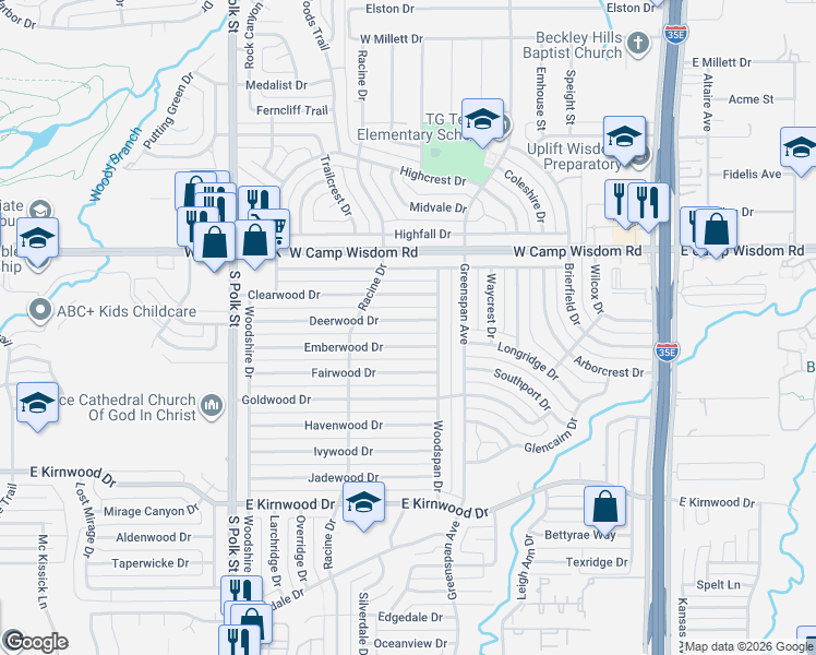 map of restaurants, bars, coffee shops, grocery stores, and more near 716 Deerwood Drive in Dallas