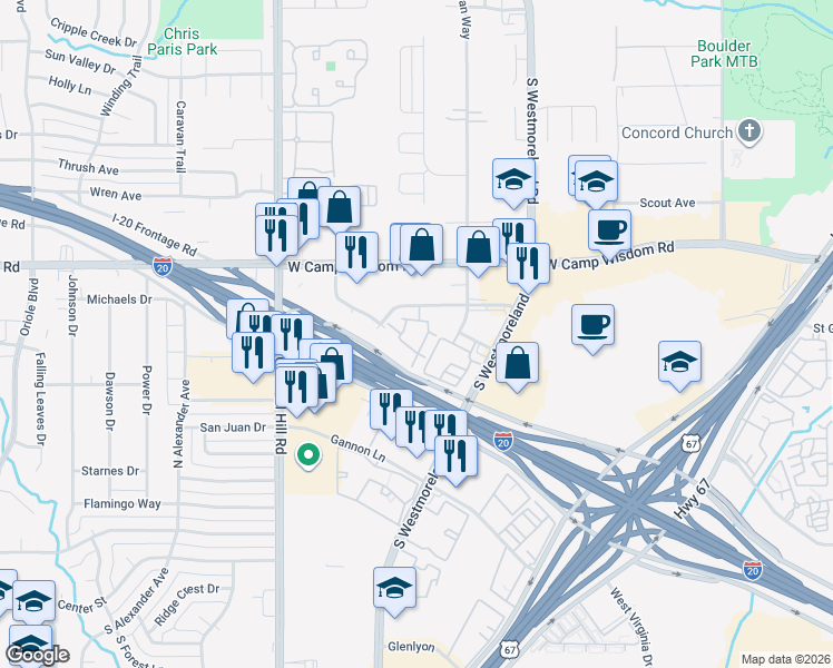 map of restaurants, bars, coffee shops, grocery stores, and more near 4060 Preferred Place in Dallas
