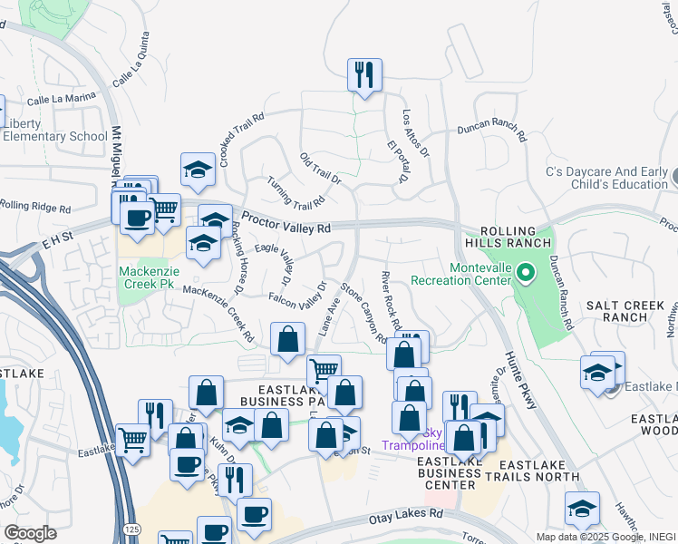 map of restaurants, bars, coffee shops, grocery stores, and more near 649 Prairie Drive in Chula Vista