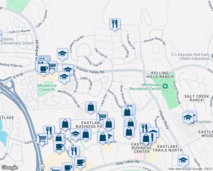 map of restaurants, bars, coffee shops, grocery stores, and more near 649 Prairie Drive in Chula Vista