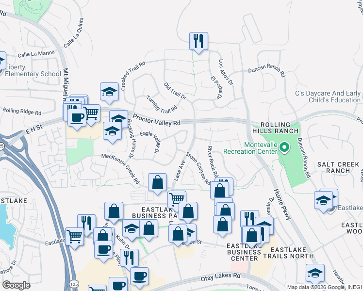 map of restaurants, bars, coffee shops, grocery stores, and more near 649 Prairie Drive in Chula Vista