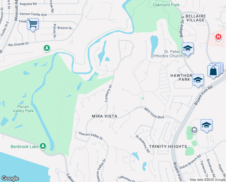 map of restaurants, bars, coffee shops, grocery stores, and more near 6800 Shadow Creek Court in Fort Worth