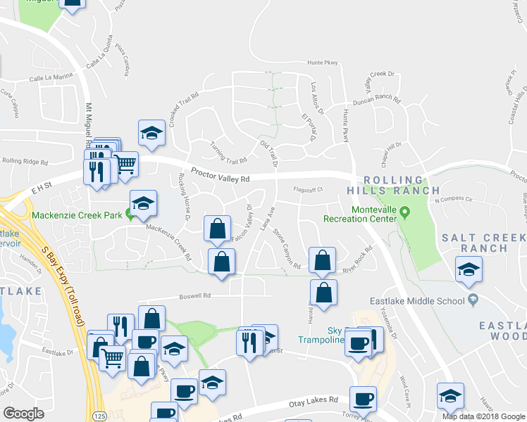 map of restaurants, bars, coffee shops, grocery stores, and more near 645 Prairie Drive in Chula Vista