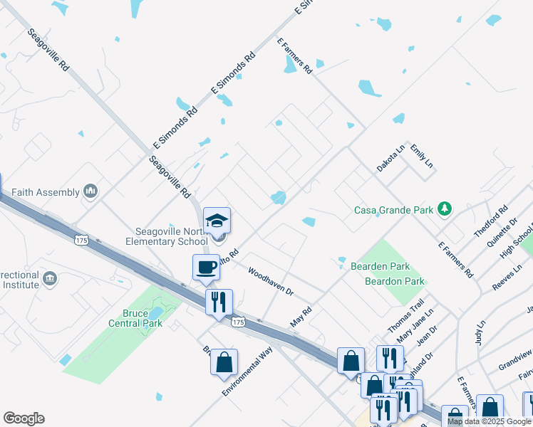 map of restaurants, bars, coffee shops, grocery stores, and more near 426 Aqueduct Drive in Seagoville