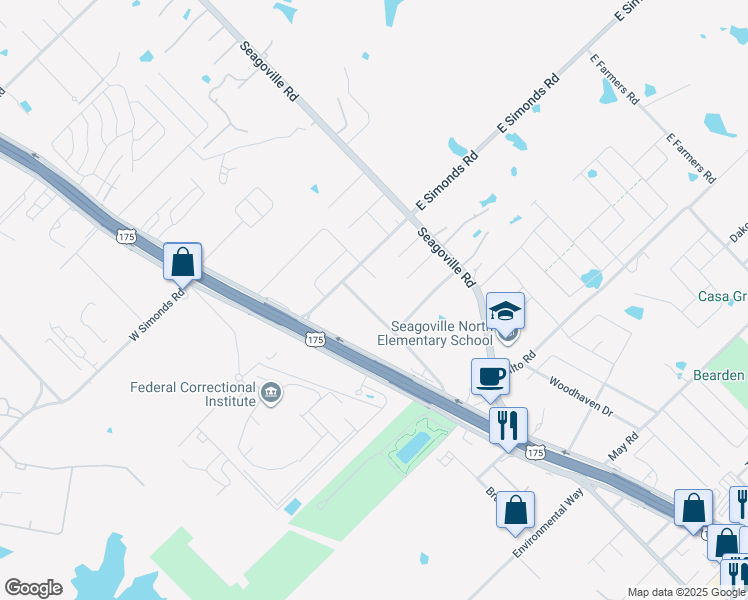 map of restaurants, bars, coffee shops, grocery stores, and more near 2102 Cain Street in Seagoville