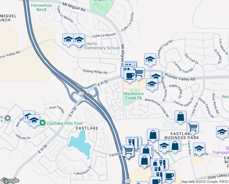 map of restaurants, bars, coffee shops, grocery stores, and more near 2179 Lago Ventana in Chula Vista
