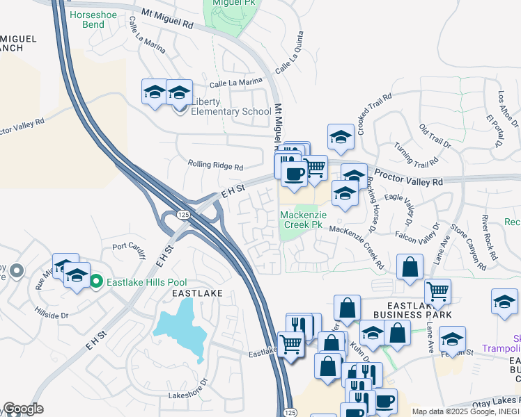 map of restaurants, bars, coffee shops, grocery stores, and more near 2263 Lago Madero in Chula Vista