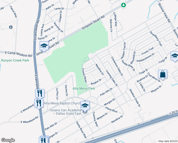 map of restaurants, bars, coffee shops, grocery stores, and more near 2914 Pine Trail Road in Dallas