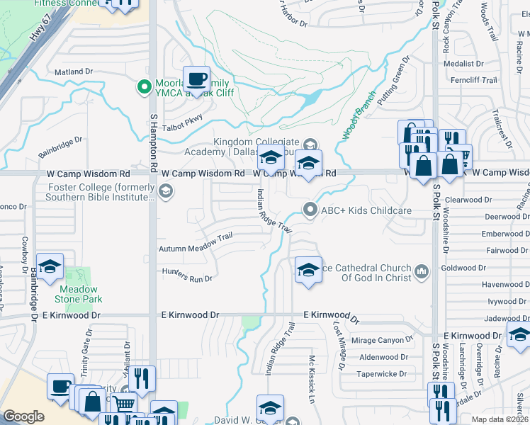 map of restaurants, bars, coffee shops, grocery stores, and more near 7209 Indian Ridge Trail in Dallas