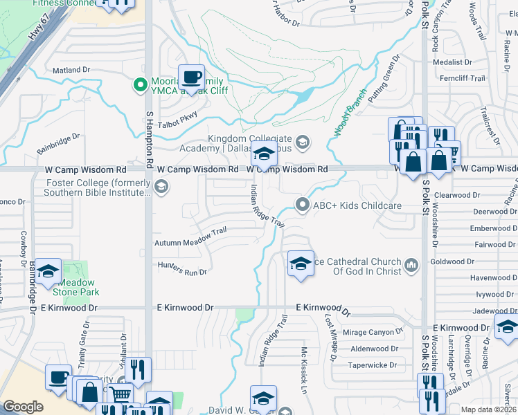 map of restaurants, bars, coffee shops, grocery stores, and more near 7209 Indian Ridge Trail in Dallas