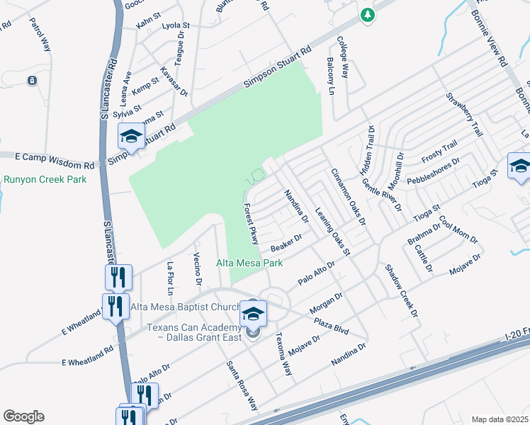 map of restaurants, bars, coffee shops, grocery stores, and more near 2914 Pine Trail Road in Dallas