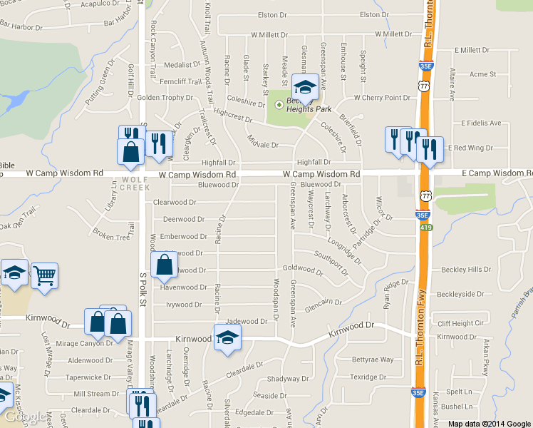 map of restaurants, bars, coffee shops, grocery stores, and more near 715 Deerwood Drive in Dallas
