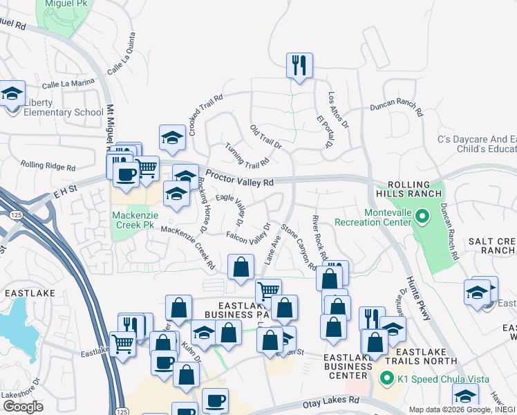 map of restaurants, bars, coffee shops, grocery stores, and more near 663 San Jose Court in Chula Vista