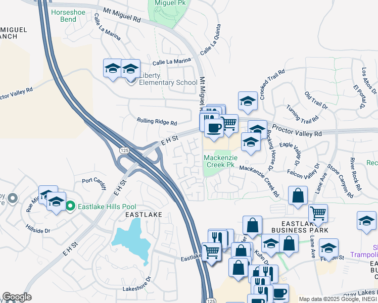 map of restaurants, bars, coffee shops, grocery stores, and more near 2170 Lago Ventana in Chula Vista