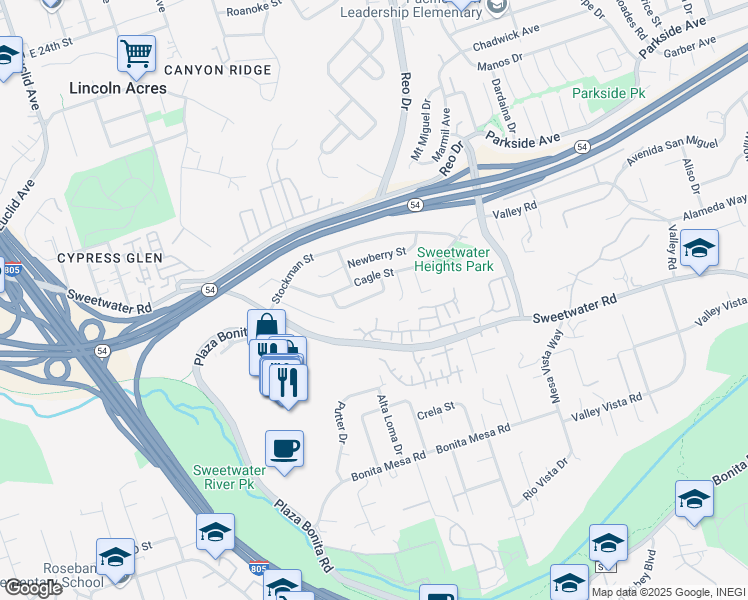 map of restaurants, bars, coffee shops, grocery stores, and more near 3408 Menard Street in National City