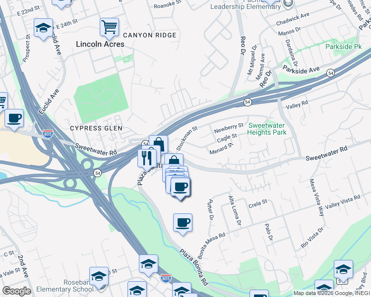 map of restaurants, bars, coffee shops, grocery stores, and more near in National City