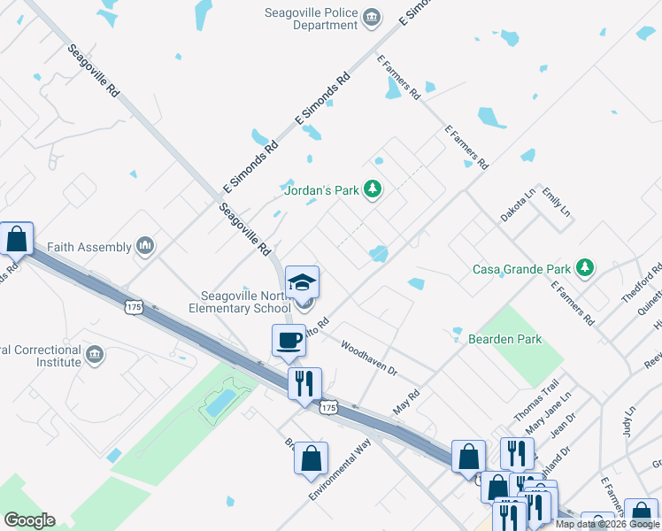 map of restaurants, bars, coffee shops, grocery stores, and more near 1900 Seagoville Road in Seagoville