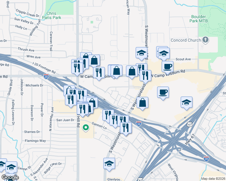 map of restaurants, bars, coffee shops, grocery stores, and more near 4060 Preferred Place in Dallas