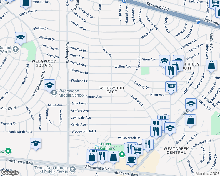 map of restaurants, bars, coffee shops, grocery stores, and more near 3704 Fenton Avenue in Fort Worth