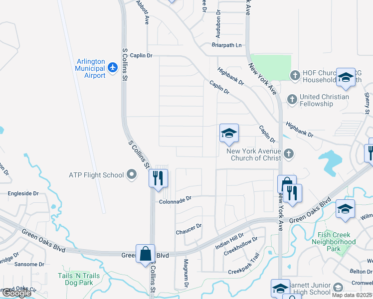 map of restaurants, bars, coffee shops, grocery stores, and more near 1510 Barbara Lane in Arlington