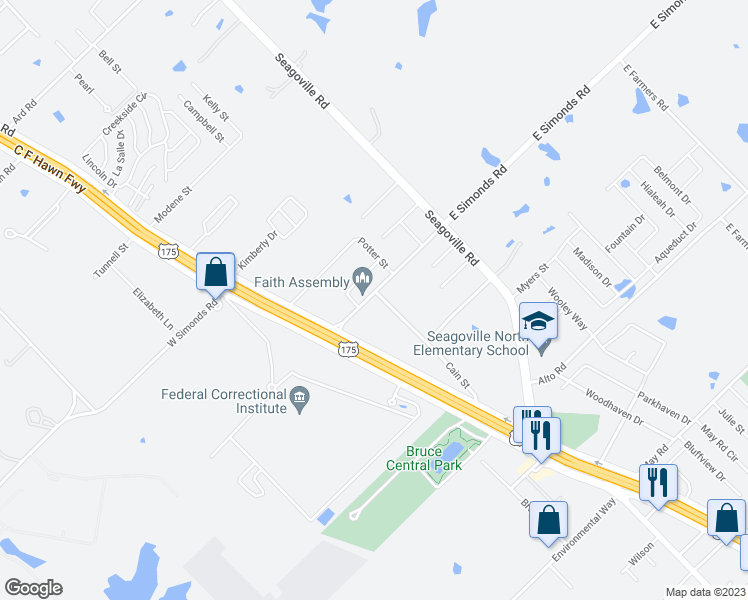 map of restaurants, bars, coffee shops, grocery stores, and more near 206 East Simonds Road in Seagoville