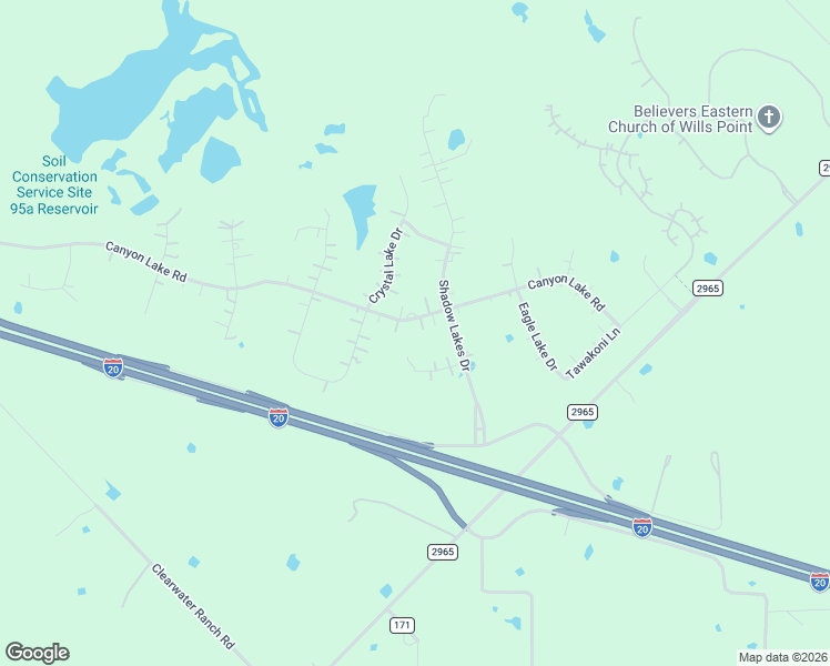 map of restaurants, bars, coffee shops, grocery stores, and more near 1322 Canyon Lake Road in Wills Point