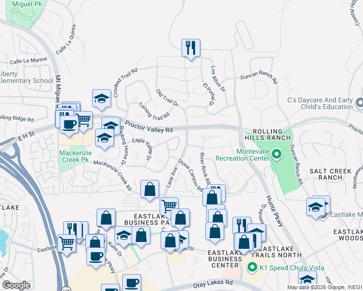 map of restaurants, bars, coffee shops, grocery stores, and more near 2563 Saddlehorn Drive in Chula Vista