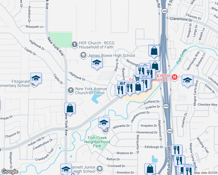 map of restaurants, bars, coffee shops, grocery stores, and more near 5300 Farragut Drive in Arlington