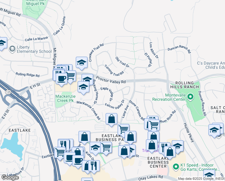 map of restaurants, bars, coffee shops, grocery stores, and more near 2477 Eagle Valley Drive in Chula Vista