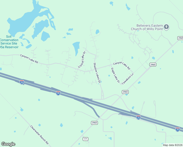 map of restaurants, bars, coffee shops, grocery stores, and more near 1322 Canyon Lake Road in Wills Point