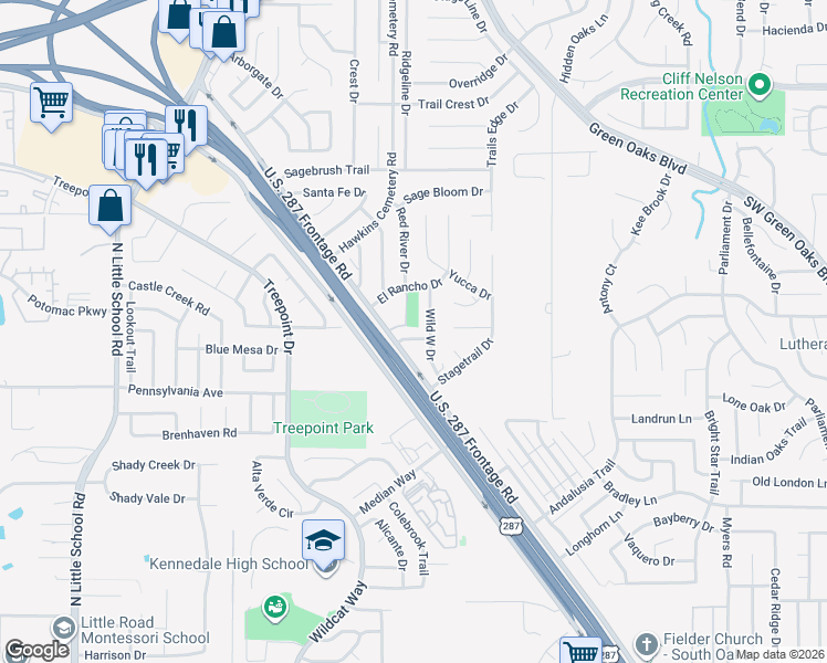 map of restaurants, bars, coffee shops, grocery stores, and more near 5211 El Rancho Drive in Arlington