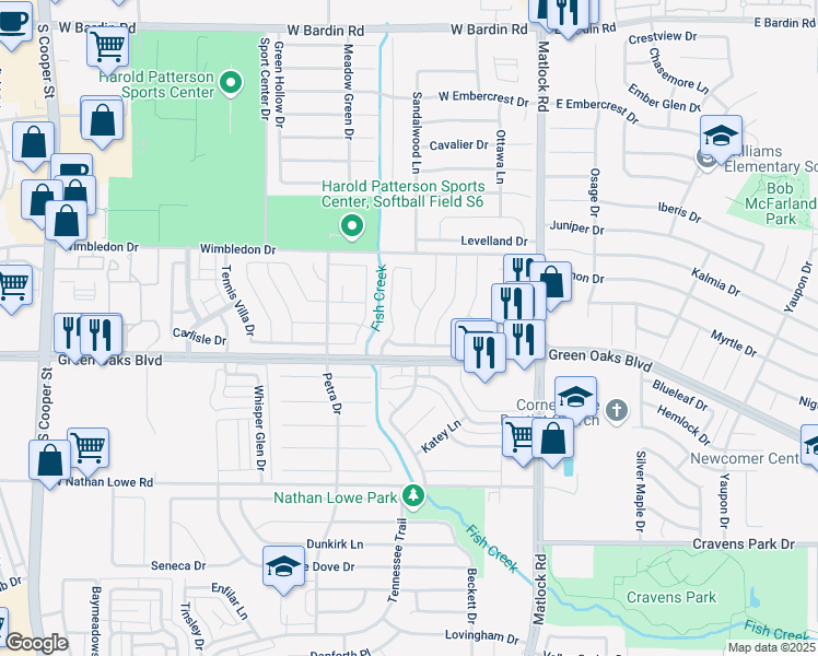 map of restaurants, bars, coffee shops, grocery stores, and more near 5308 Livermore Drive in Arlington