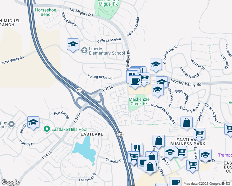 map of restaurants, bars, coffee shops, grocery stores, and more near 2280 Lago Ventana in Chula Vista
