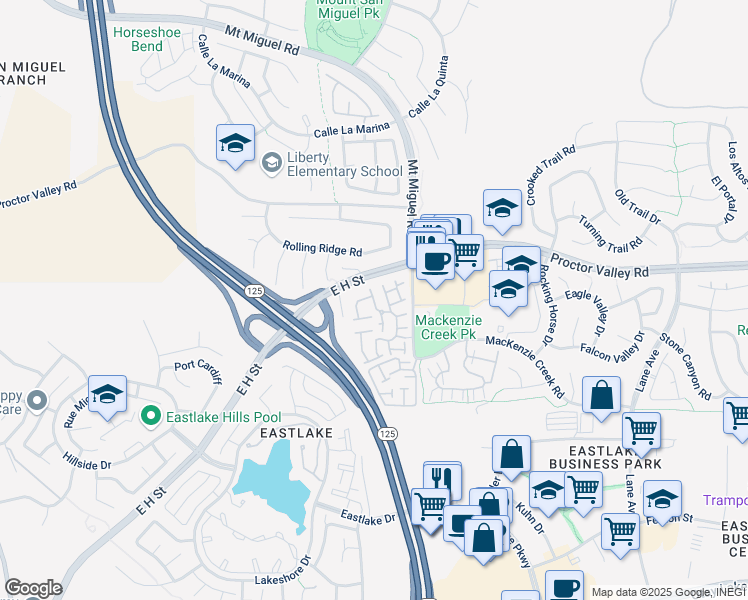 map of restaurants, bars, coffee shops, grocery stores, and more near 2264 Lago Ventana in Chula Vista