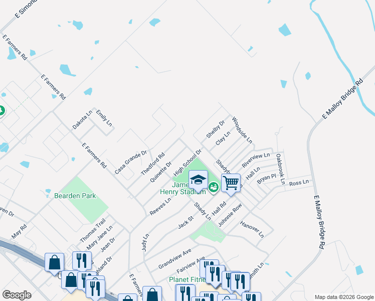 map of restaurants, bars, coffee shops, grocery stores, and more near 826 Quinette Drive in Seagoville