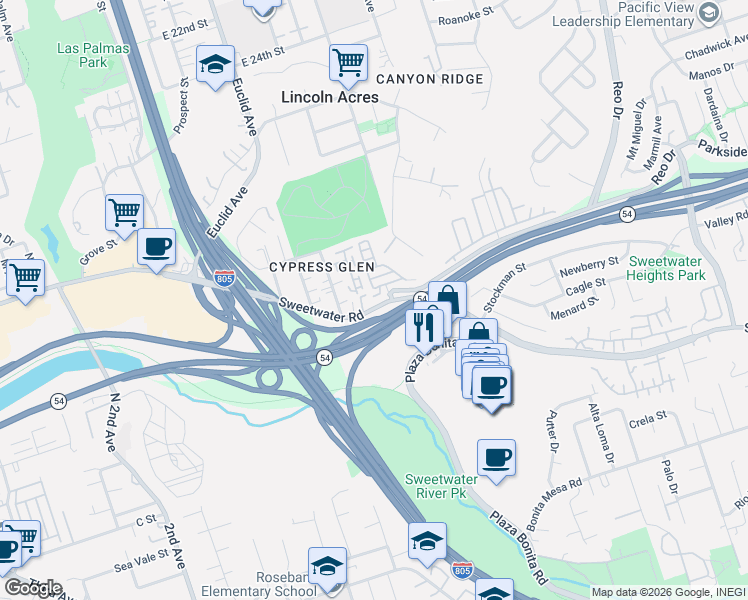map of restaurants, bars, coffee shops, grocery stores, and more near 7 B Street in National City