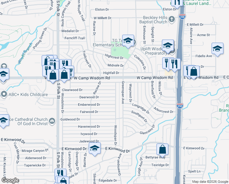 map of restaurants, bars, coffee shops, grocery stores, and more near 715 Clearwood Drive in Dallas
