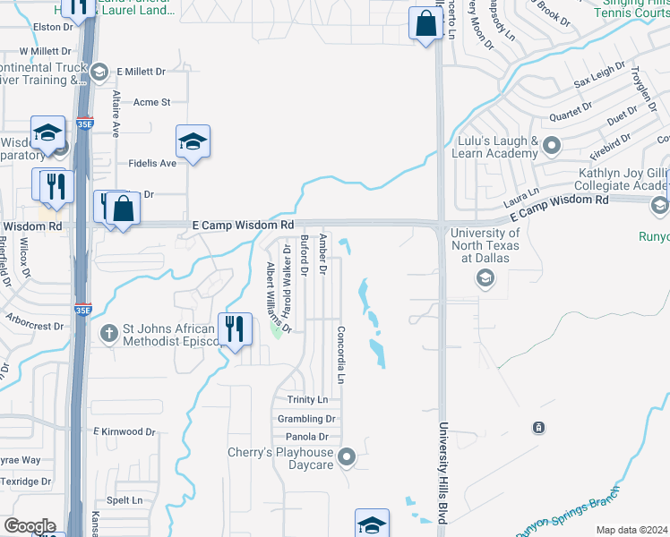 map of restaurants, bars, coffee shops, grocery stores, and more near 7221 Concordia Drive in Dallas
