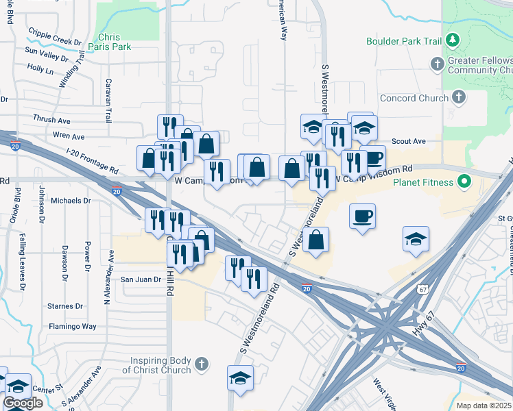map of restaurants, bars, coffee shops, grocery stores, and more near 4041 Preferred Place in Dallas