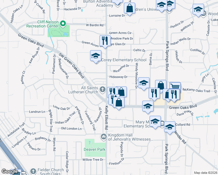 map of restaurants, bars, coffee shops, grocery stores, and more near 5229 Kelly Elliott Road in Arlington