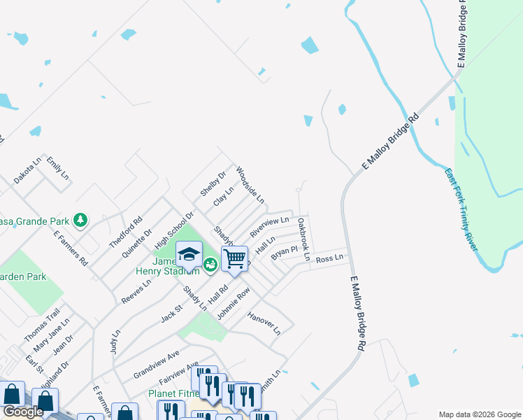 map of restaurants, bars, coffee shops, grocery stores, and more near 1316 Crosscreek Lane in Seagoville