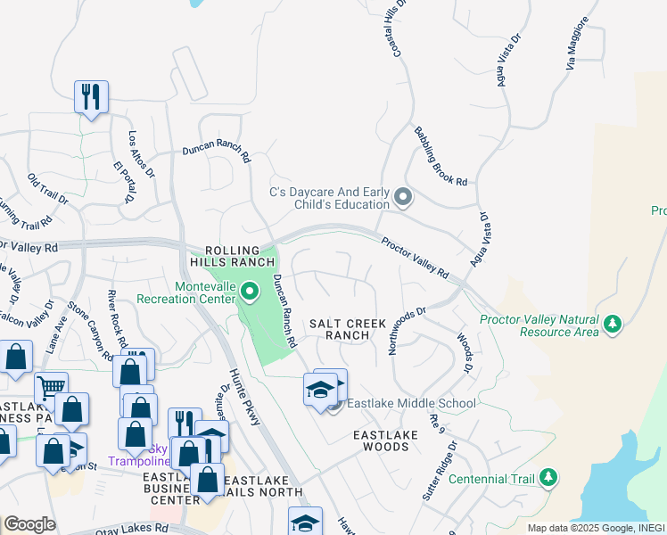 map of restaurants, bars, coffee shops, grocery stores, and more near 2849 North Compass Circle in Chula Vista