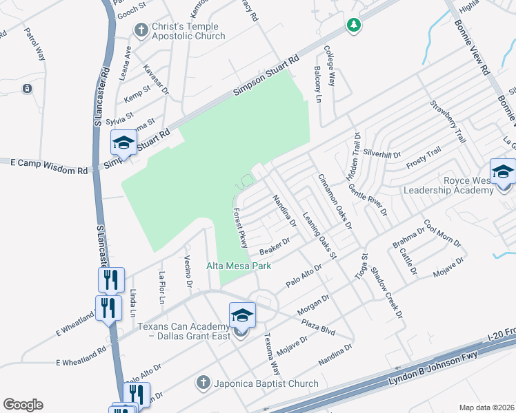map of restaurants, bars, coffee shops, grocery stores, and more near 2942 Mesa View Drive in Dallas