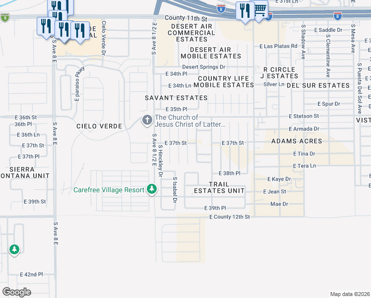 map of restaurants, bars, coffee shops, grocery stores, and more near 3705 South Benson Avenue in Yuma