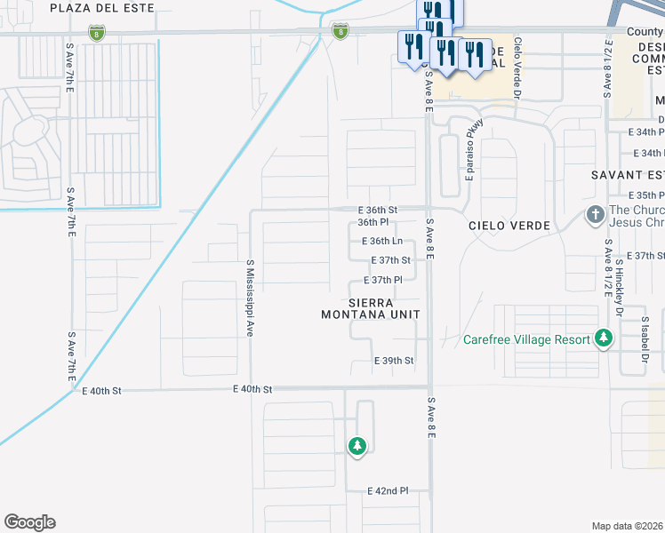 map of restaurants, bars, coffee shops, grocery stores, and more near 3692 South Sage Avenue in Yuma