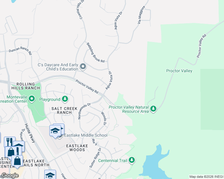map of restaurants, bars, coffee shops, grocery stores, and more near 2945 Morning Creek Court in Chula Vista