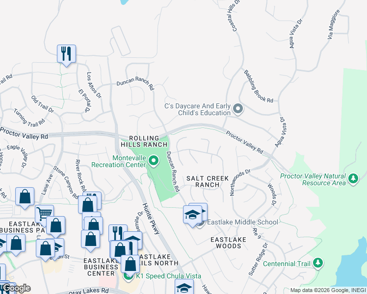 map of restaurants, bars, coffee shops, grocery stores, and more near 729 North Fox Run Place in Chula Vista
