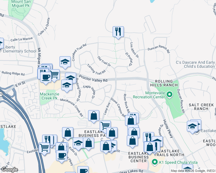 map of restaurants, bars, coffee shops, grocery stores, and more near 2559 Saddlehorn Drive in Chula Vista