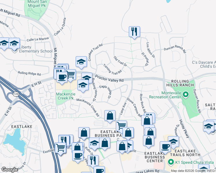 map of restaurants, bars, coffee shops, grocery stores, and more near 614 San Marino Place in Chula Vista